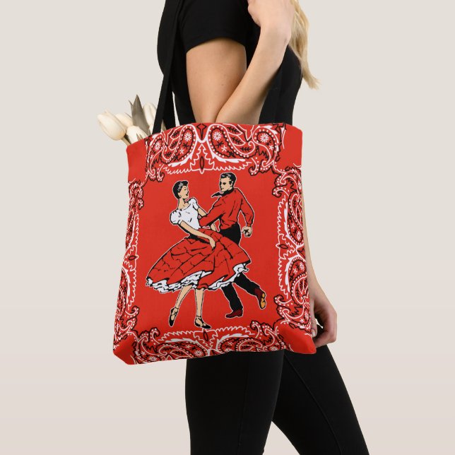 Square Dancing Couple  Red Bandana Background Tote Bag (Close Up)