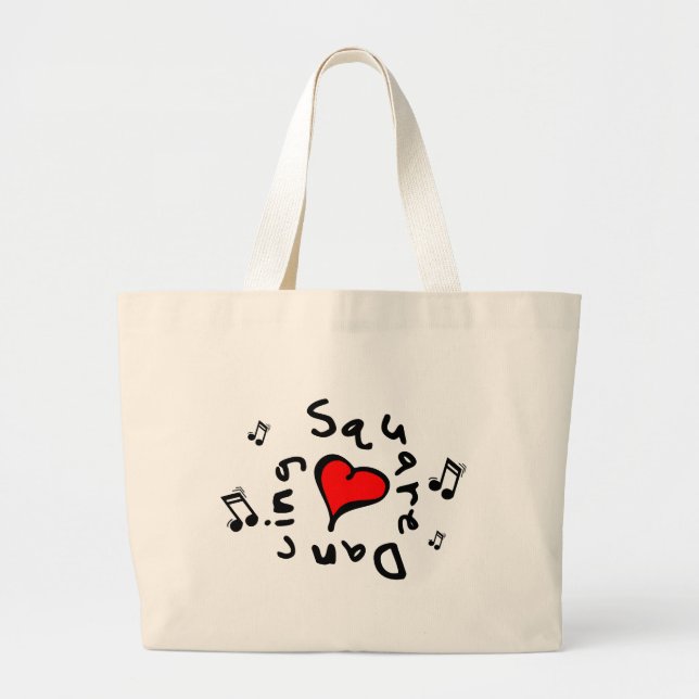 Square Dancing I Heart-Love Gift Large Tote Bag (Front)
