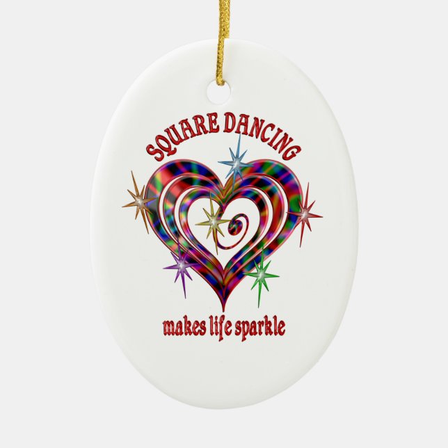 Square Dancing Sparkles Ceramic Ornament (Front)
