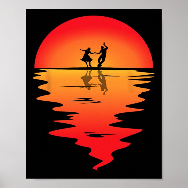 Square Dancing Sunset Square Dancer Vintage Square Poster (Front)