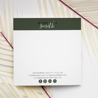 Square Dark Green Script Flat Note Card