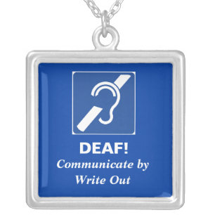 Square Deaf alert necklace, written communication Silver Plated Necklace