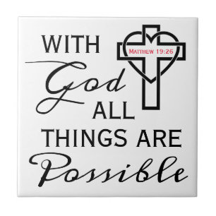 Square Decorative B&W With God Matthew Scripture Ceramic Tile