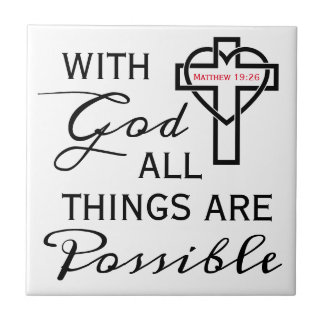 Square Decorative B&W With God Matthew Scripture Ceramic Tile