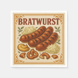 Square Design (Bratwurst, Retro Style) for USA Napkins