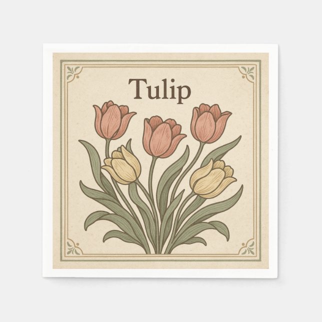 Square  Design  for Tulip, Retro Style USA Napkins (Front)