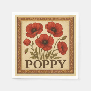 Square Design (Poppy Flower, Retro Style) USA Napkins
