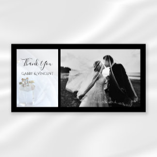 Square Diamond Ring and Crystal Wedding Thank You Card