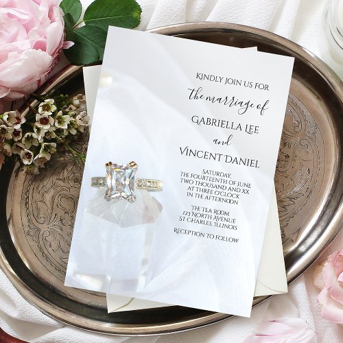 Square Diamond Ring and Pillar Crystal Wedding Invitation