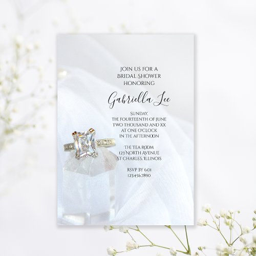 Square Diamond Ring Pillar Crystal Bridal Shower Invitation
