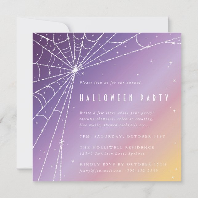 Square Diamond Spider Web Halloween Party Invitation (Front)