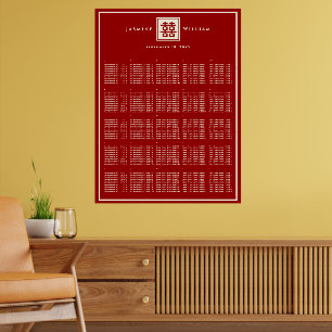 Square Double Happiness Chinese Wedding Seat Chart