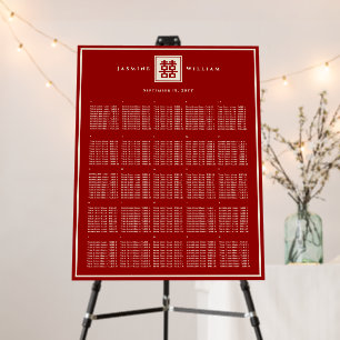 Square Double Happiness Chinese Wedding Seat Chart Foam Board