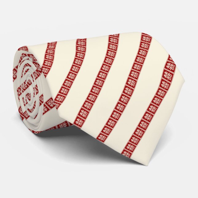 Square Double Happiness Classic Chinese Wedding Tie (Rolled)