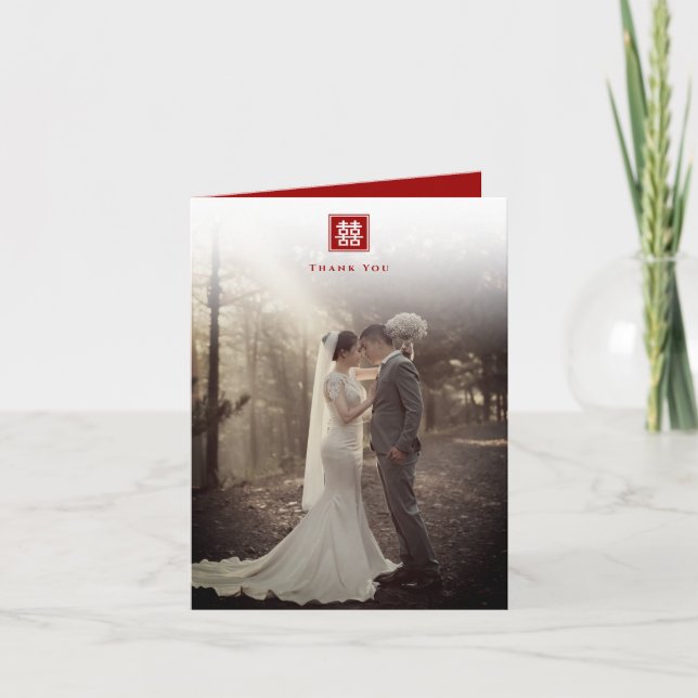 Square Double Happiness Modern Chinese Wedding Thank You Card (Front)