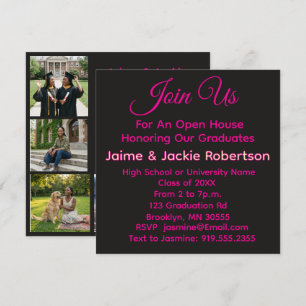 Square Double Side Modern Black & Pink Graduation 