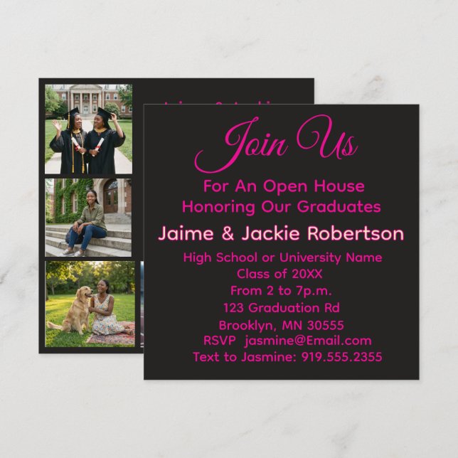 Square Double Side Modern Black & Pink Graduation  (Front/Back)