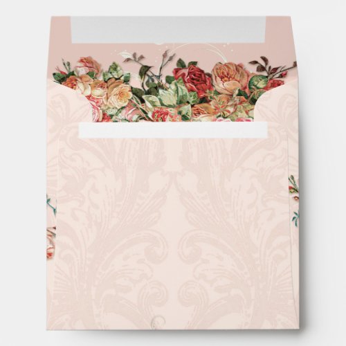 Square Elegant Blush Vintage Floral Roses Damask Envelope