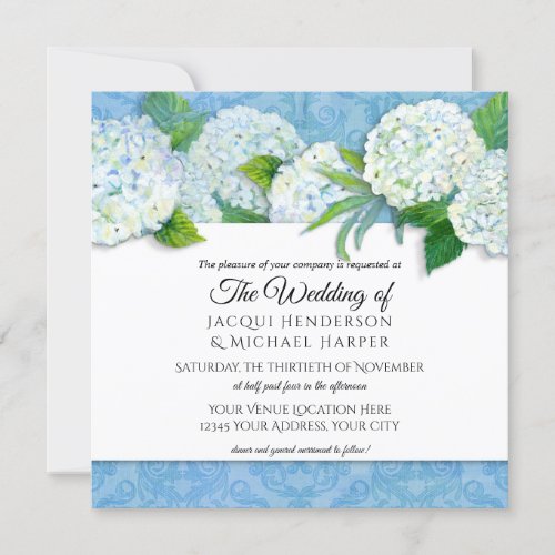Square Elegant Damask Hydrangea Floral Wedding Invitation