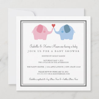 Square Elephants In Love Baby Shower Invitation