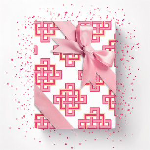 Square Endless Knot in Pink and Orange Wrapping Paper