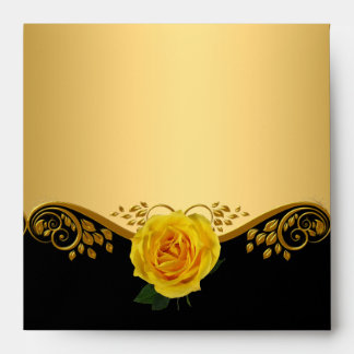 Square Envelope Pretty Gold Yellow Rose Black
