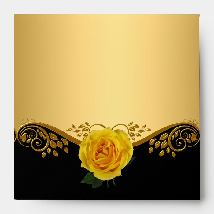 Square Envelope Pretty Gold Yellow Rose Black