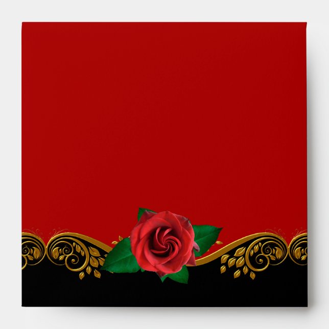 Square Envelope Red Rose Black Gold Ornate Elegant (Front)