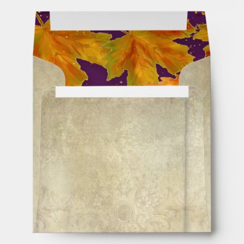 Square Fall Autumn Falling Leaves Elegant Wedding Envelope