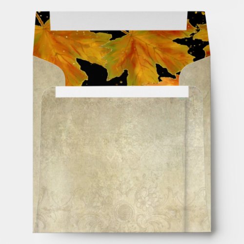 Square Fall Autumn Falling Leaves Elegant Wedding Envelope