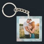 Square Family Photo  Mother's Day Gift Keychain<br><div class="desc">This beautiful family photo square keychain features room for your favorite family photo bordered in a white, rounded corner edge. Background is teal with hints of pink in a textured, speckled design. Try uploading a photo of your kids for a custom Mother's Day gift! Stylish and personalized, this custom keychain...</div>