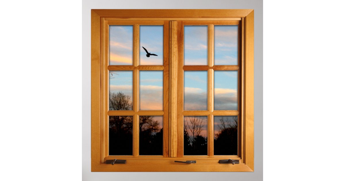 Square Faux Window Illusion - Flying Bird Poster | Zazzle