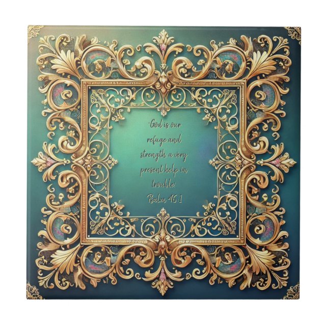 Square Filigree Frame Customizable Bible Verses  Ceramic Tile (Front)