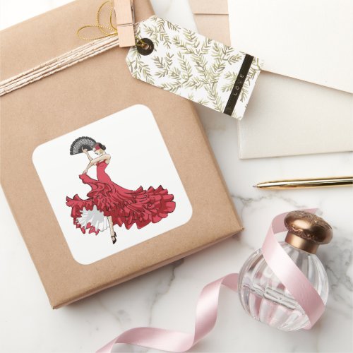 Square Flamenco Dancer Stickers