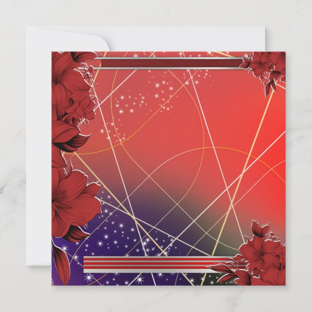 Square Flat Red Floral Design  Card (Front)