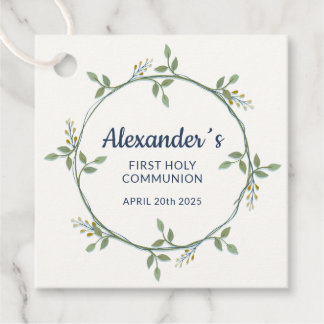 Square Floral Wreath Tag – Custom Communion Thanks