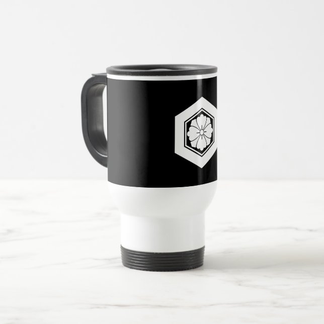 Square flower with Swords in tortoiseshell Travel  Mug (Front Left)