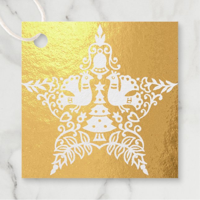 Square Foil Favor Tag - Christmas Doves (Front)