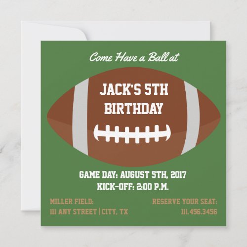 Square Football Themed Invite for Birthday Party