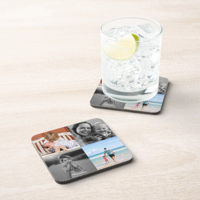 Square Four Quarters Photo Collage  Beverage Coaster (Right Side)