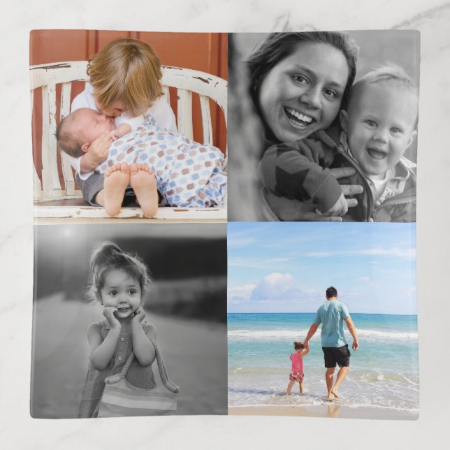 Square Four Quarters Photo Collage Trinket Tray (Front)
