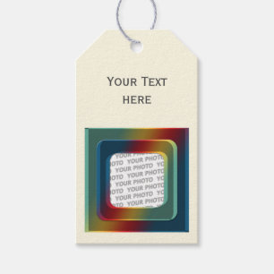 Square Frame colored I + your photo, text & back. Gift Tags