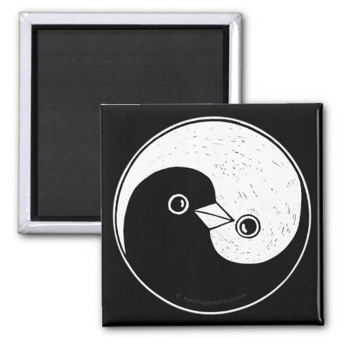Square Fridge Magnet with bw YinYang peace doves