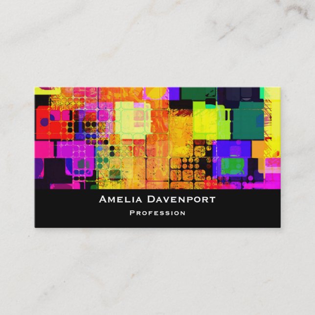 Square Geometric Multicolored Pattern Business Card (Front)