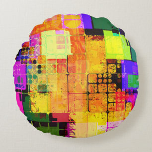 Square Geometric Multicolored Pattern Round Pillow