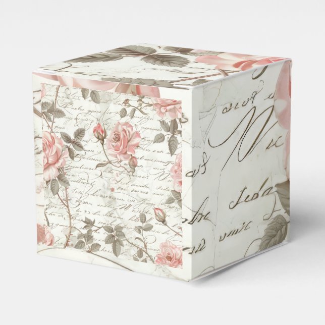 Square Gift Box – Pink Roses Design (Front Side)