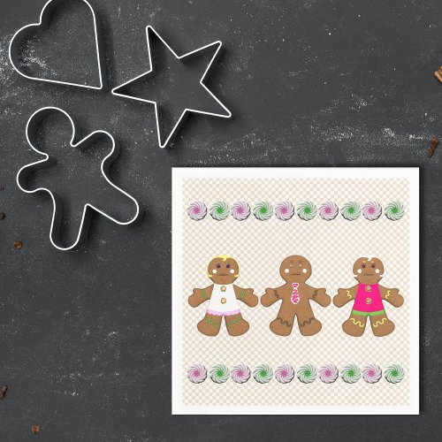 Square Gingerbread Boys and Girls Checks Napkins