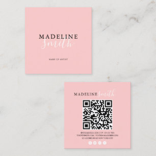 Square Girly Pink Script QR code Business Card