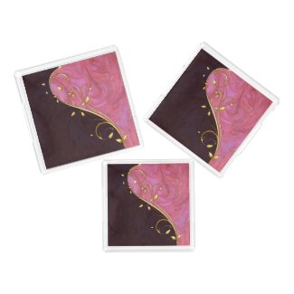Square Gold Leaf Flourish on Pink Burgundy Swirl Acrylic Tray