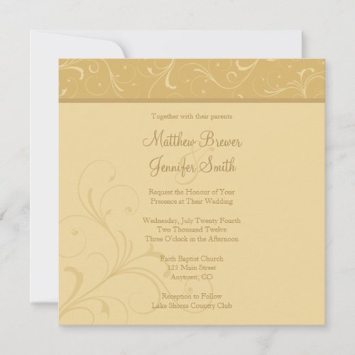 Square Golden Yellow Flourish Wedding Invitation